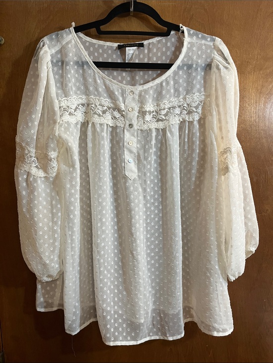 Peridot Tops - Sheer Swiss Dot Peasant Blouse - Cream